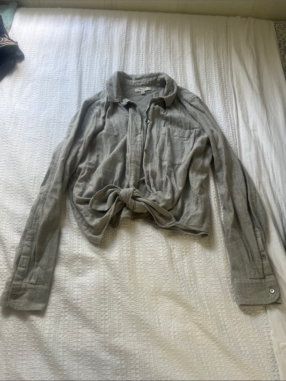 Madewell Light Gray Tie-Front Button-Up Shirt Jacket